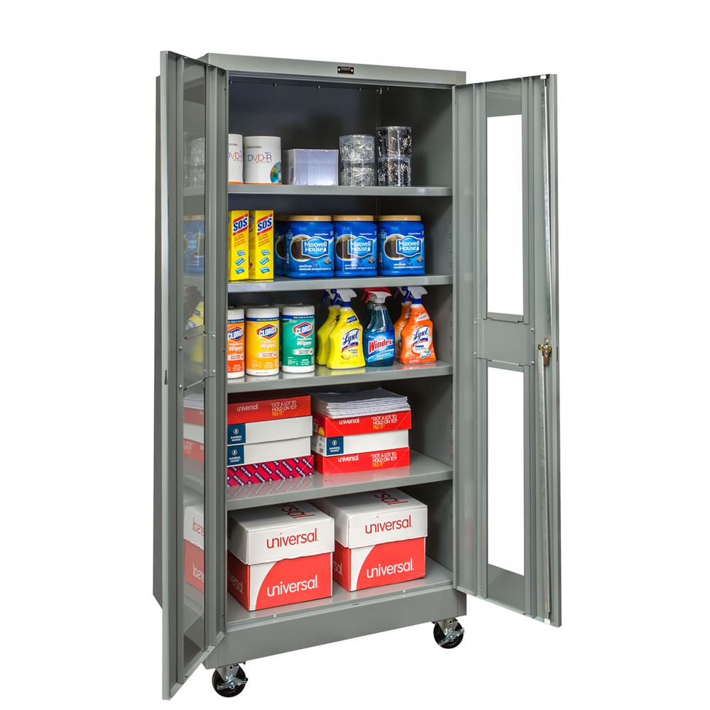 400 Series Mobile SV Storage Cabinet, 36"W x 24"D x 72"H, 725 Dark Gray, Single Tier, Double Safety-View Door, 1-Wide, Assembled. Picture 1