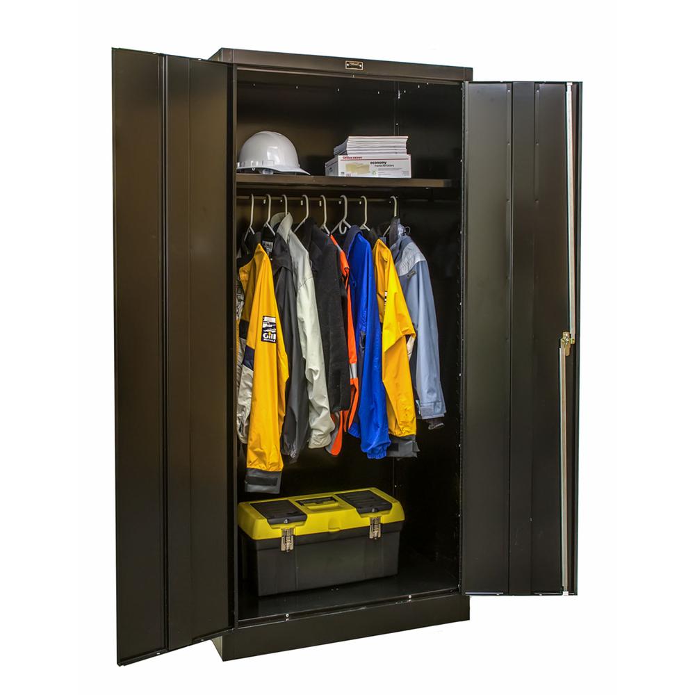 400 Series Stationary Solid Wardrobe Cabinet, 36"W x 24"D x 72"H, 708 Midnight Ebony, Single Tier, Double Solid Door, 1-Wide, Knock-down. Picture 1