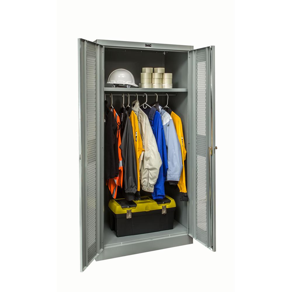 400 Series Stationary Ventilated Wardrobe Cabinet, 36"W x 24"D x 72"H, 725 Dark Gray, Single Tier, Double Ventilated Door, 1-Wide, Knock-down. Picture 1