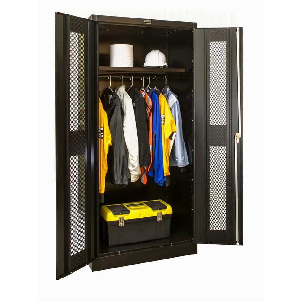 400 Series Stationary Ventilated Wardrobe Cabinet, 36"W x 24"D x 72"H, 708 Midnight Ebony, Single Tier, Double Ventilated Door, 1-Wide, Knock-down. Picture 1