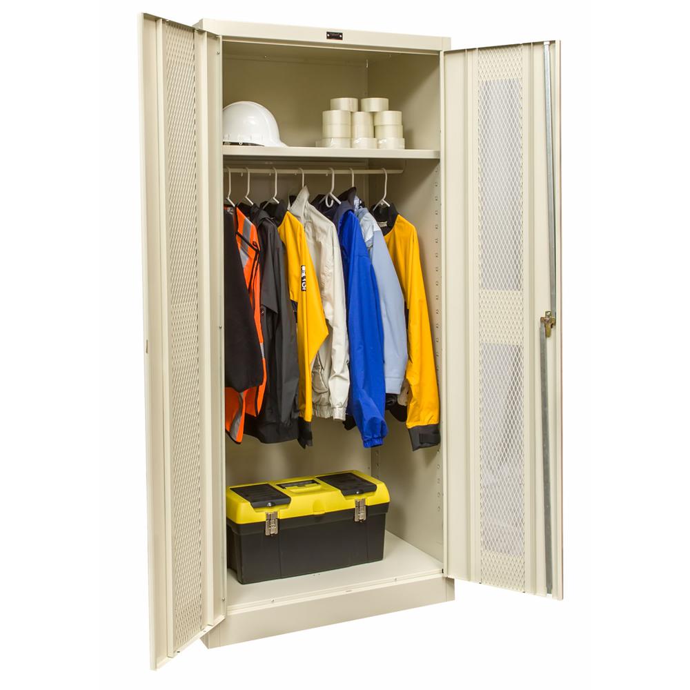 400 Series Stationary Ventilated Wardrobe Cabinet, 36"W x 24"D x 72"H, 729 Tan, Single Tier, Double Ventilated Door, 1-Wide, Knock-down. Picture 1