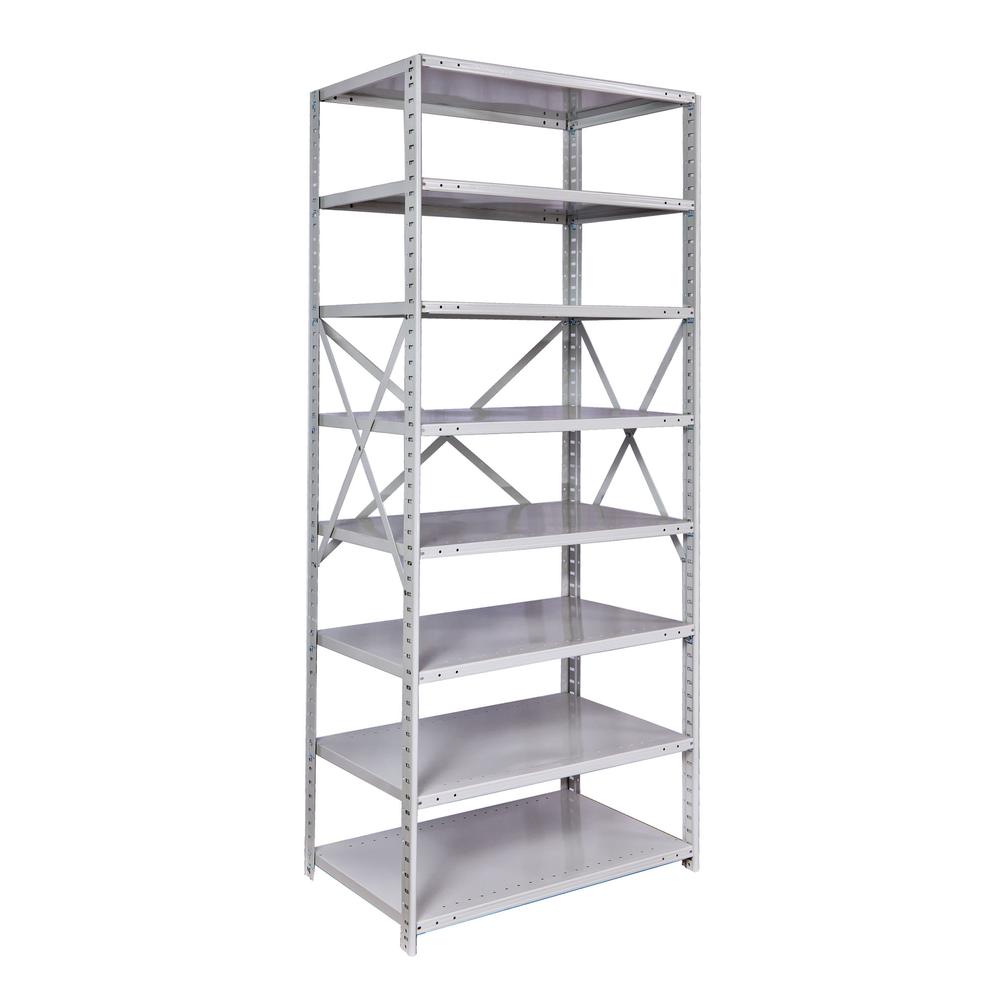 MedSafe Antimicrobial Hi-Tech Shelving 36"W x 18"D x 87"H 711 Light Gray 8 Adjustable Shelves Starter Unit Open Style with Sway Braces. Picture 1