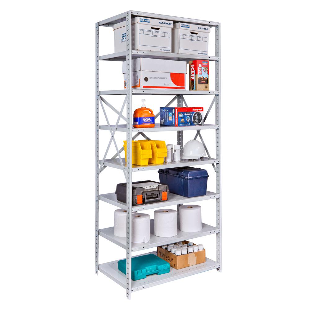 MedSafe Antimicrobial Hi-Tech Shelving 36"W x 18"D x 87"H 711 Light Gray 8 Adjustable Shelves Starter Unit Open Style with Sway Braces. Picture 3