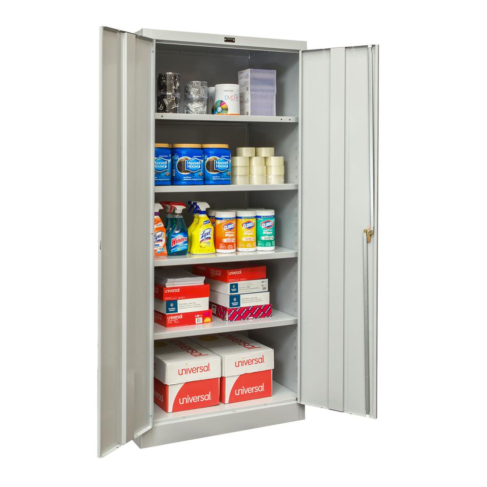 800 Series Stationary Storage Cabinet, 36"W  x 24"D x 78"H, 711 Light Gray - Antimicrobial, Single Tier, Double Solid Door, 1-Wide, Knock-down. The main picture.