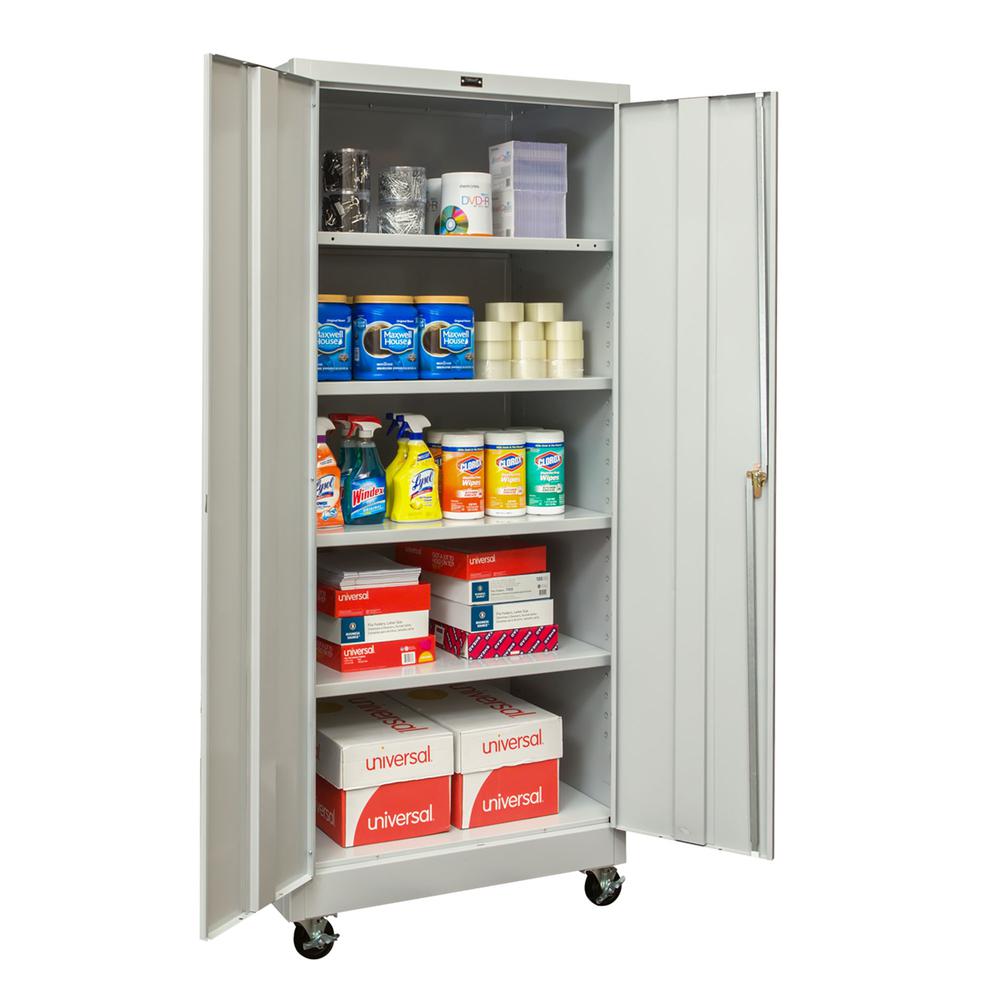 800 Series Mobile Storage Cabinet, 36"W  x 24"D x 78"H, 711 Light Gray - Antimicrobial, Single Tier, Double Solid Door, 1-Wide, Assembled. Picture 1