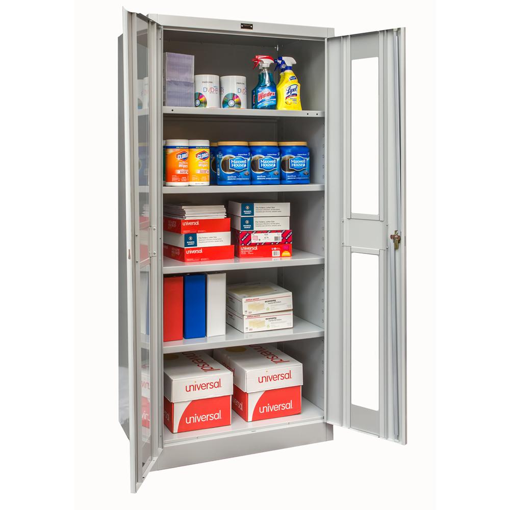800 Series Stationary Storage Cabinet, 36"W  x 24"D x 78"H, 711 Light Gray - Antimicrobial, Single Tier, Double Safety-View Door, 1-Wide, Knock-down. Picture 1