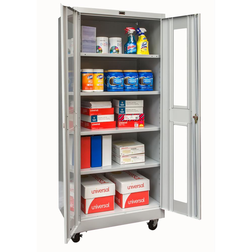 800 Series Mobile Storage Cabinet, 36"W  x 24"D x 78"H, 711 Light Gray - Antimicrobial, Single Tier, Double Safety-View Door, 1-Wide, Assembled. Picture 1