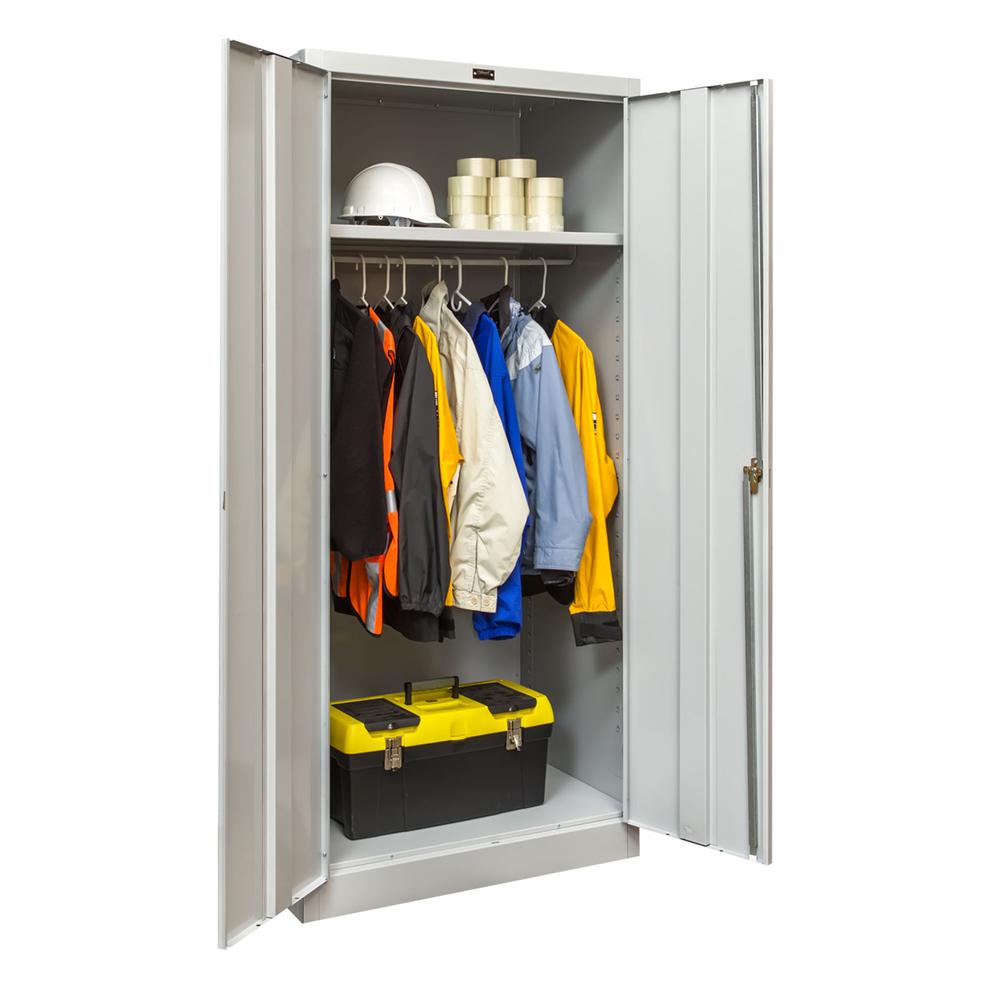 800 Series Stationary Wardrobe Cabinet, 36"W  x 24"D x 78"H, 711 Light Gray - Antimicrobial, Single Tier, Double Solid Door, 1-Wide, Knock-down. Picture 1