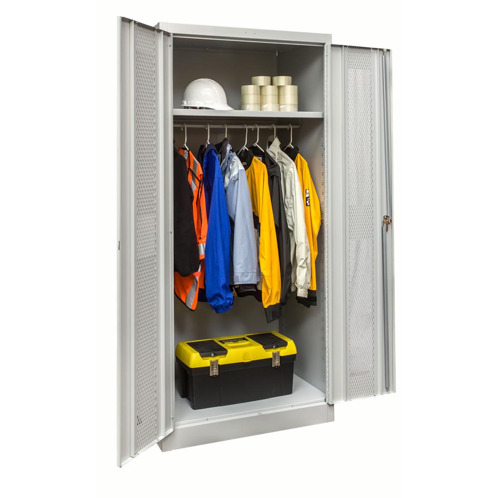 800 Series Stationary Wardrobe Cabinet, 36"W  x 24"D x 78"H, 711 Light Gray - Antimicrobial, Single Tier, Double Ventilated Door, 1-Wide, Knock-down. Picture 1
