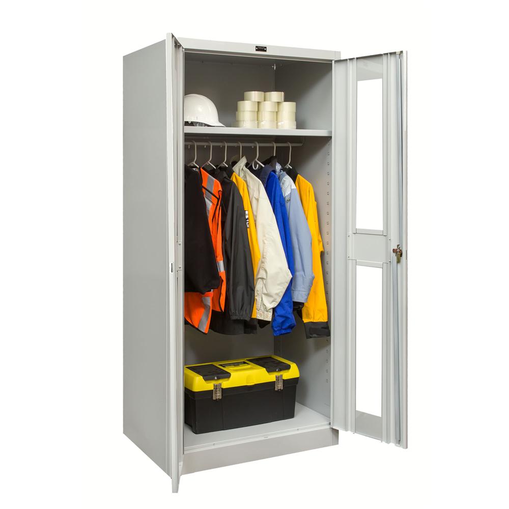 800 Series Stationary Wardrobe Cabinet, 36"W  x 24"D x 78"H, 711 Light Gray - Antimicrobial, Single Tier, Double Safety-View Door, 1-Wide, Knock-down. Picture 1
