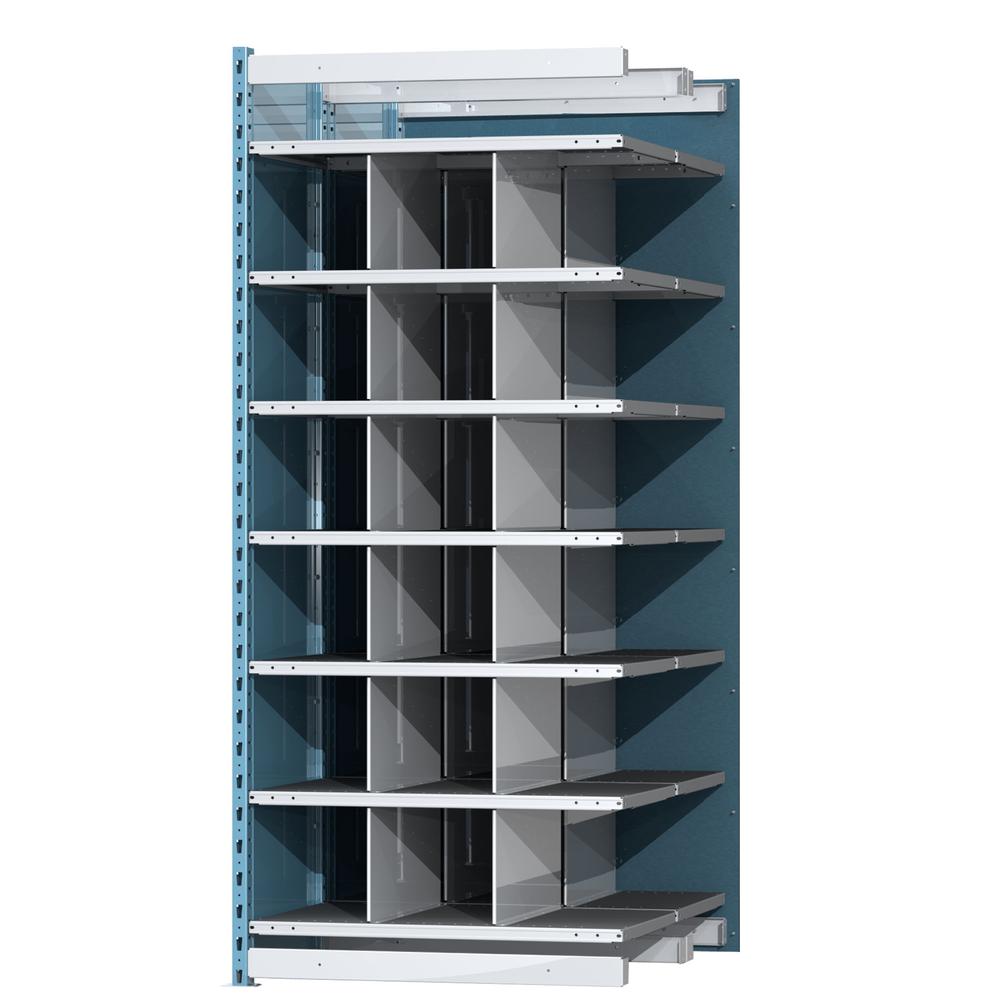Hallowell Deep Bin Shelving 36"W x 48"D x 87"H 707 Marine Blue Posts and Sides / 711 Light Gray Backs, Shelves and Dividers  7 Shelves Add-on Unit Closed Style. Picture 1