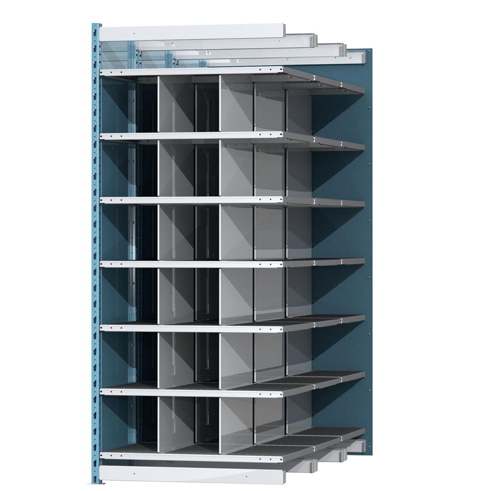 Hallowell Deep Bin Shelving 36"W x 72"D x 87"H 707 Marine Blue Posts and Sides / 711 Light Gray Backs, Shelves and Dividers  7 Shelves Add-on Unit Closed Style. Picture 1