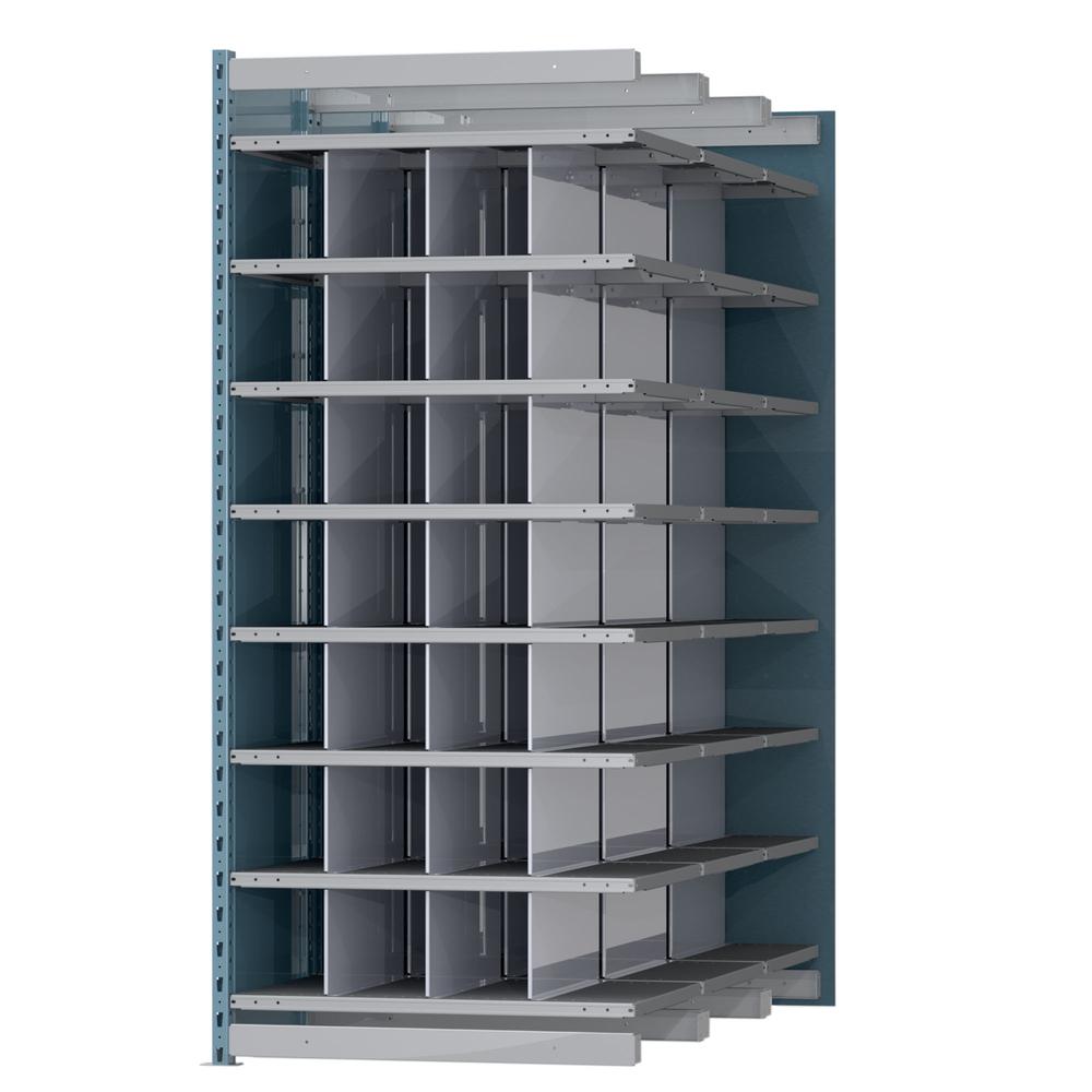 Hallowell Deep Bin Shelving 36"W x 72"D x 87"H 707 Marine Blue Posts and Sides / 711 Light Gray Backs, Shelves and Dividers  8 Shelves Add-on Unit Closed Style. Picture 1