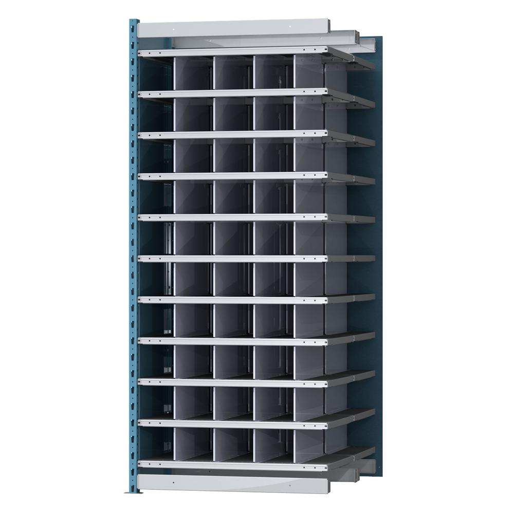Hallowell Deep Bin Shelving 36"W x 48"D x 87"H 707 Marine Blue Posts and Sides / 711 Light Gray Backs, Shelves and Dividers  11 Shelves Add-on Unit Closed Style. Picture 1