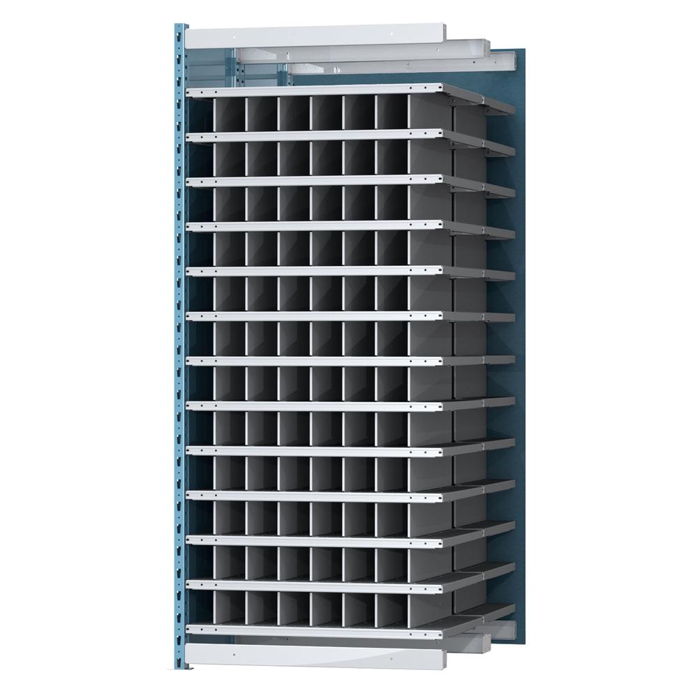 Hallowell Deep Bin Shelving 36"W x 48"D x 87"H 707 Marine Blue Posts and Sides / 711 Light Gray Backs, Shelves and Dividers  13 Shelves Add-on Unit Closed Style. Picture 1