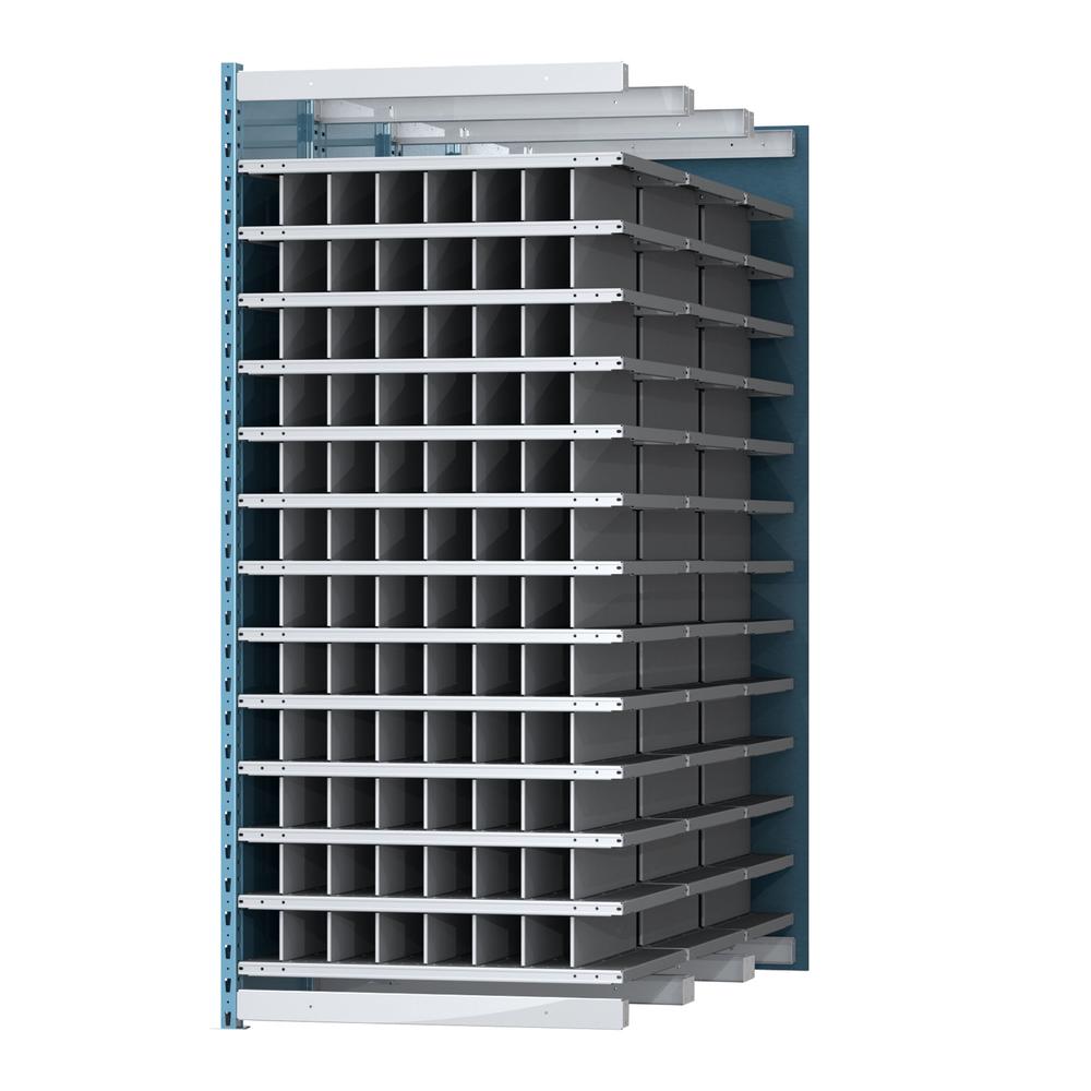 Hallowell Deep Bin Shelving 36"W x 72"D x 87"H 707 Marine Blue Posts and Sides / 711 Light Gray Backs, Shelves and Dividers  13 Shelves Add-on Unit Closed Style. Picture 1