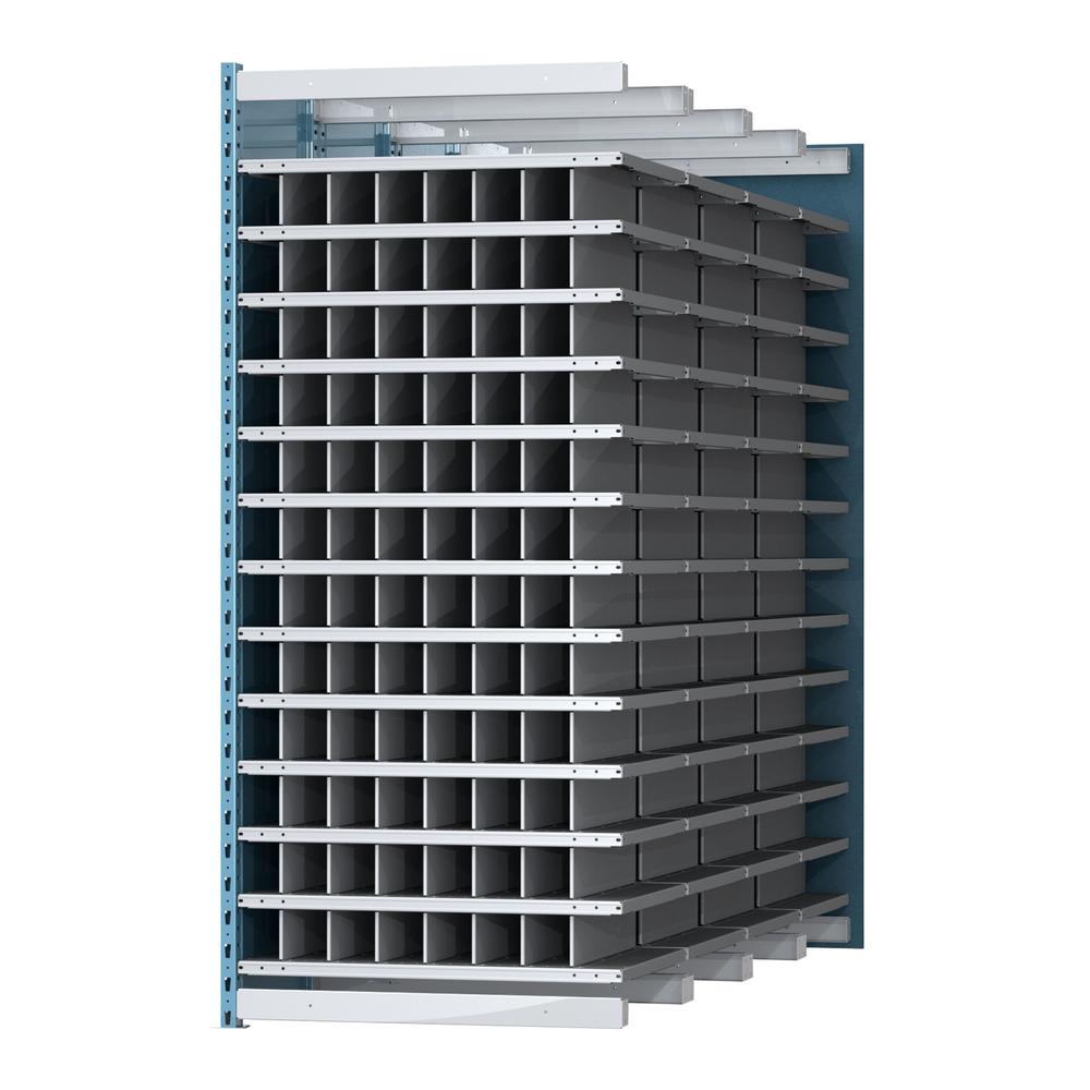 Hallowell Deep Bin Shelving 36"W x 96"D x 87"H 707 Marine Blue Posts and Sides / 711 Light Gray Backs, Shelves and Dividers  13 Shelves Add-on Unit Closed Style. Picture 1