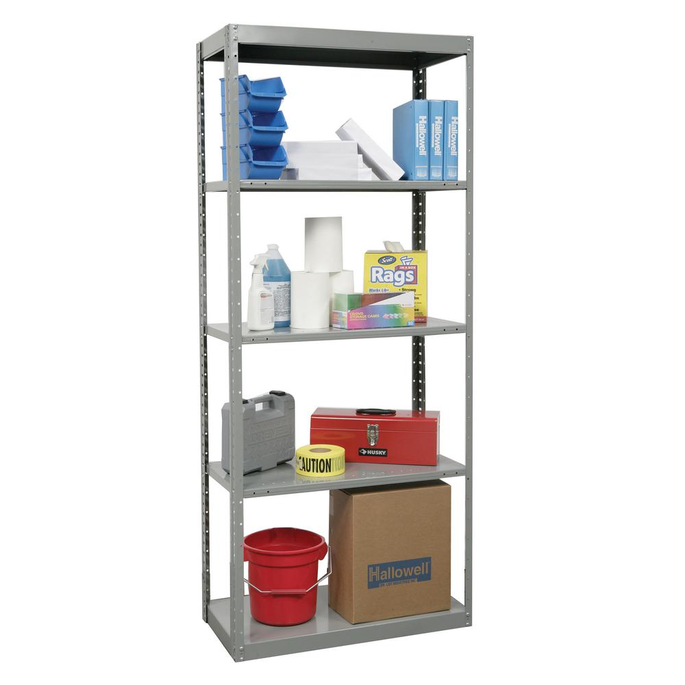 Hallowell Hi-Tech Metal Shelving 36"W x 18"D x 87"H 725 Dark Gray 2 Fixed and 3 Adjustable Shelves Individual Unit Pass-Through Style. Picture 4