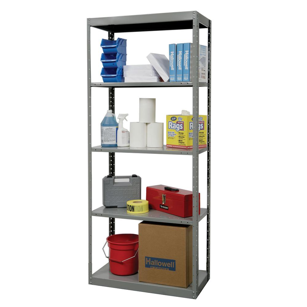 Hallowell Hi-Tech Metal Shelving 36"W x 18"D x 87"H 725 Dark Gray 2 Fixed and 3 Adjustable Shelves Individual Unit Pass-Through Style. Picture 1