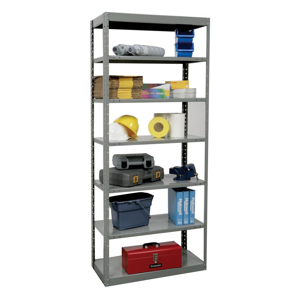 Hallowell Hi-Tech Metal Shelving 36"W x 18"D x 87"H 725 Dark Gray 2 Fixed and 5 Adjustable Shelves Individual Unit Pass-Through Style. Picture 4