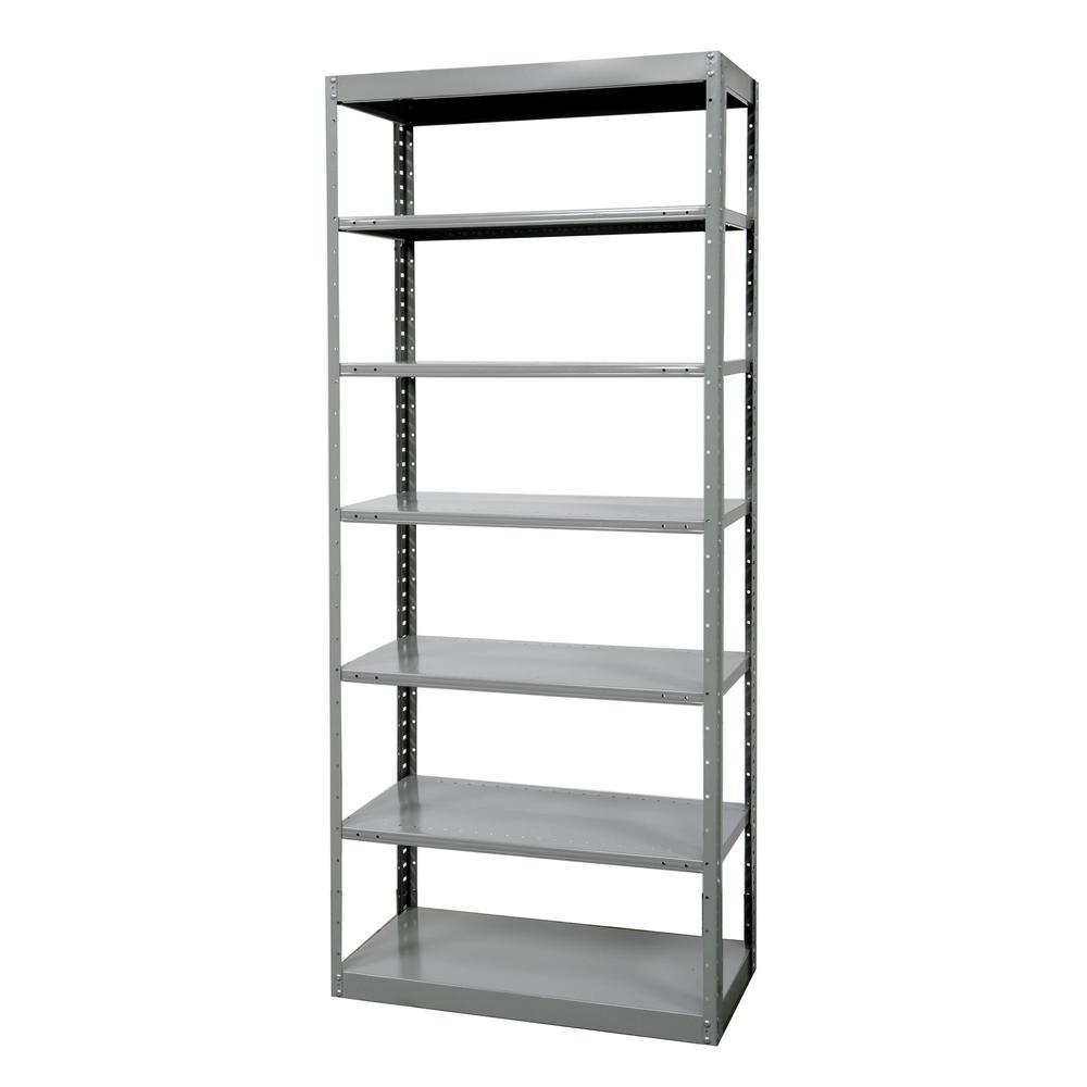 Hallowell Hi-Tech Metal Shelving 36"W x 18"D x 87"H 725 Dark Gray 2 Fixed and 5 Adjustable Shelves Individual Unit Pass-Through Style. Picture 2