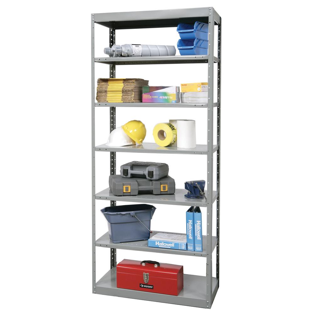 Hallowell Hi-Tech Metal Shelving 36"W x 18"D x 87"H 725 Dark Gray 2 Fixed and 5 Adjustable Shelves Individual Unit Pass-Through Style. Picture 1