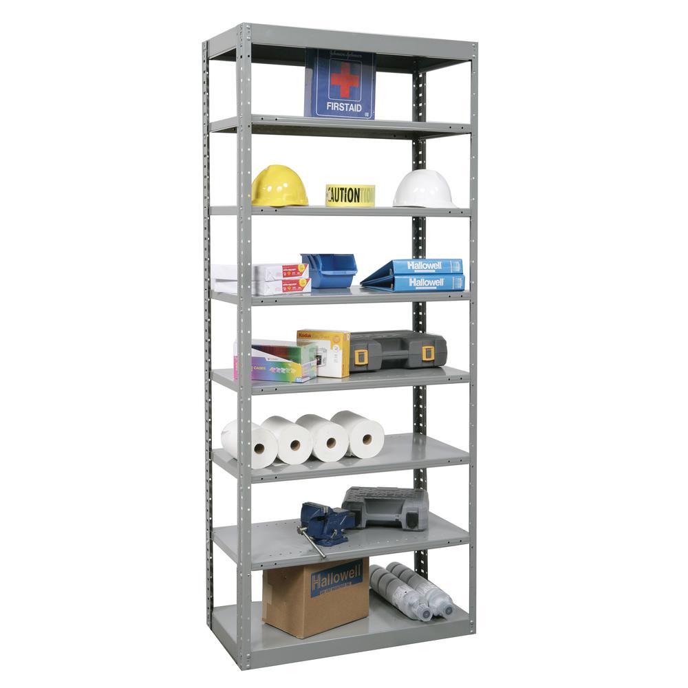 Hallowell Hi-Tech Metal Shelving 36"W x 18"D x 87"H 725 Dark Gray 2 Fixed and 6 Adjustable Shelves Individual Unit Pass-Through Style. Picture 4