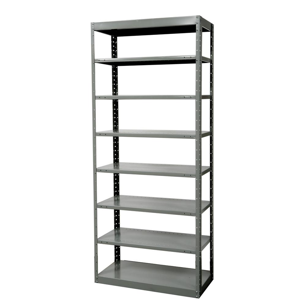 Hallowell Hi-Tech Metal Shelving 36"W x 18"D x 87"H 725 Dark Gray 2 Fixed and 6 Adjustable Shelves Individual Unit Pass-Through Style. Picture 2