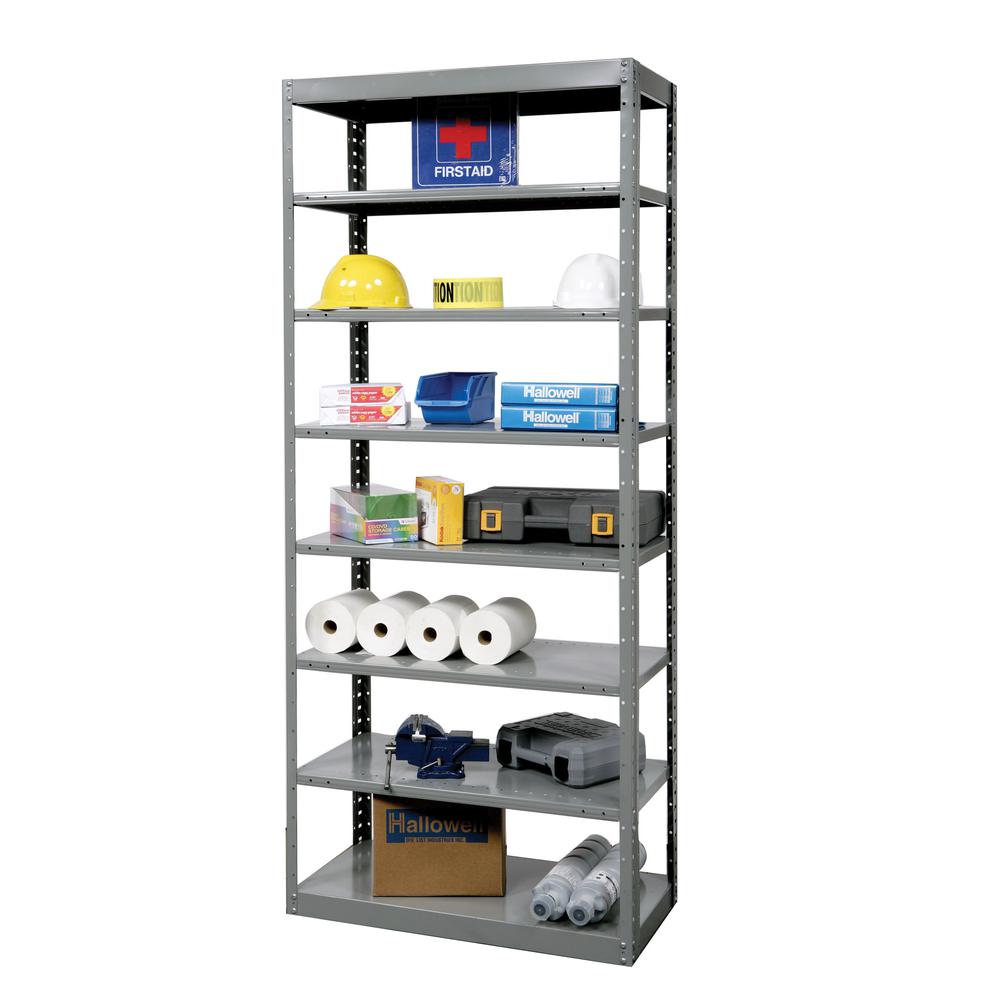 Hallowell Hi-Tech Metal Shelving 36"W x 18"D x 87"H 725 Dark Gray 2 Fixed and 6 Adjustable Shelves Individual Unit Pass-Through Style. Picture 1