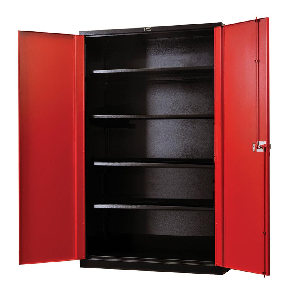 Fort Knox Cabinet, 48"W x 24"D x 78"H, Black Body, Red Doors (textured), Single Tier, Double Door , 1-Wide, All-Welded. Picture 1