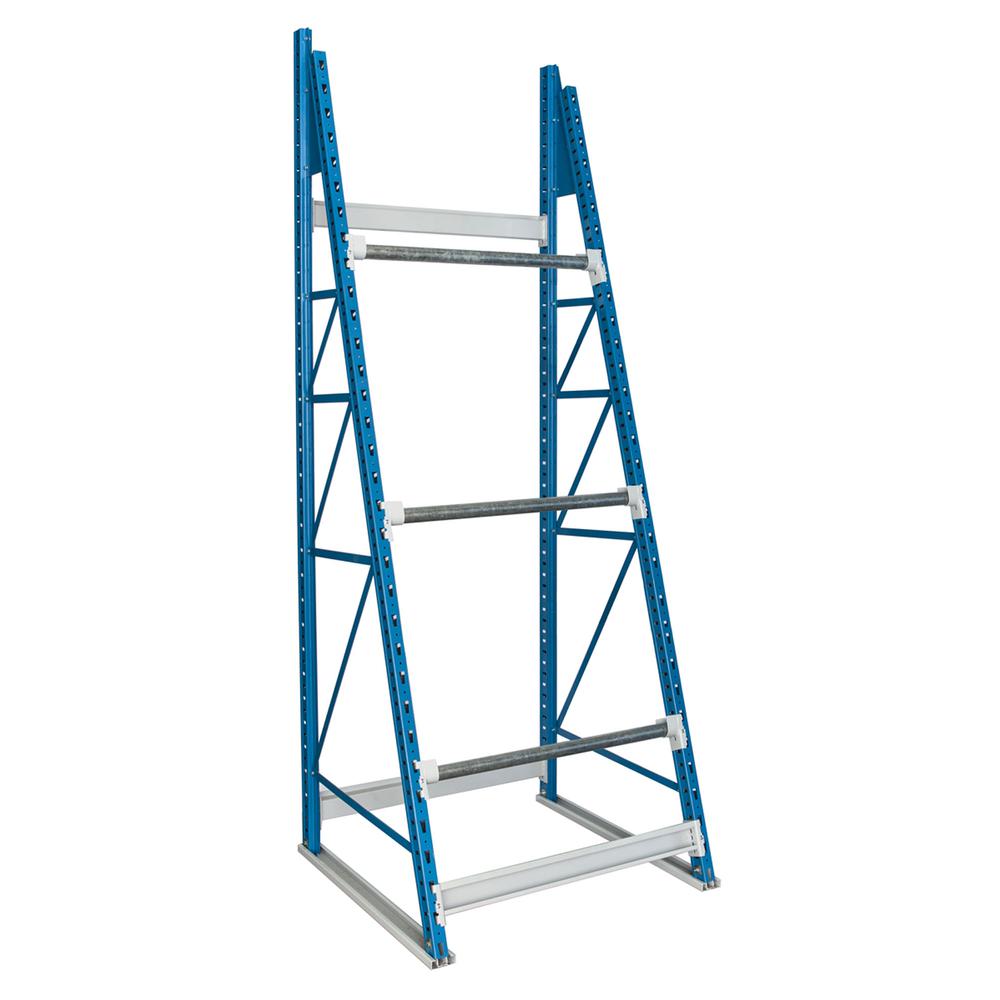 Cable Reel Rack 48"W x 36"D x 99"H 707 Marine Blue Uprights / 711 Light Gray Beams 3 Level Starter Unit. Picture 2