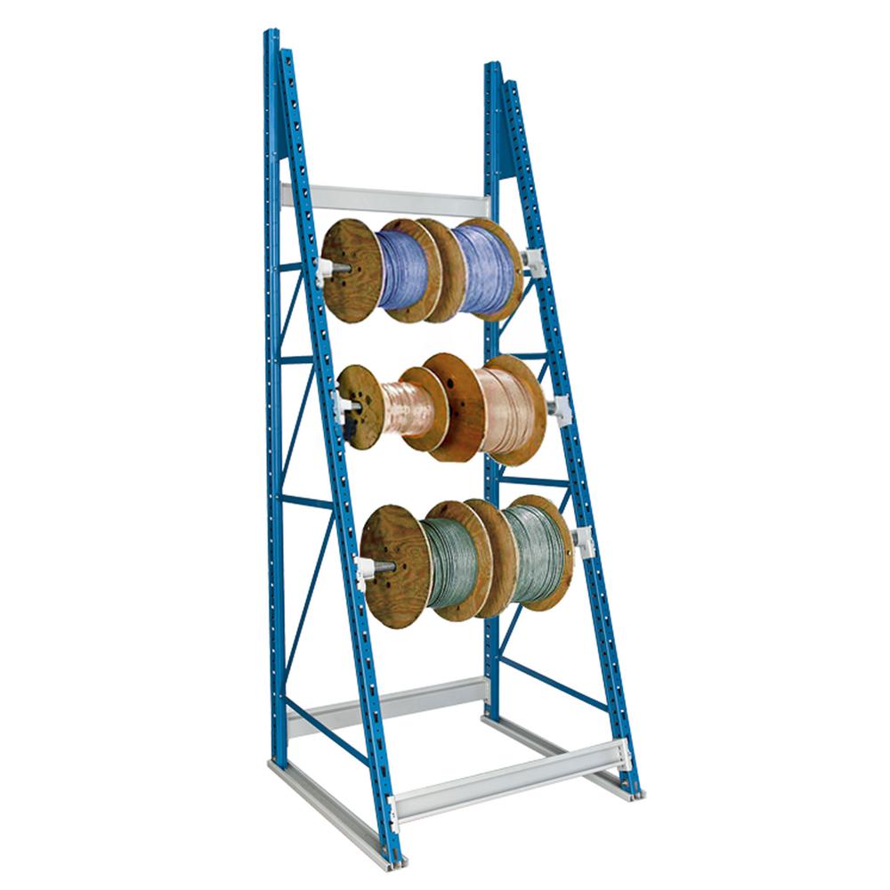 Cable Reel Rack 48"W x 36"D x 99"H 707 Marine Blue Uprights / 711 Light Gray Beams 3 Level Starter Unit. Picture 1