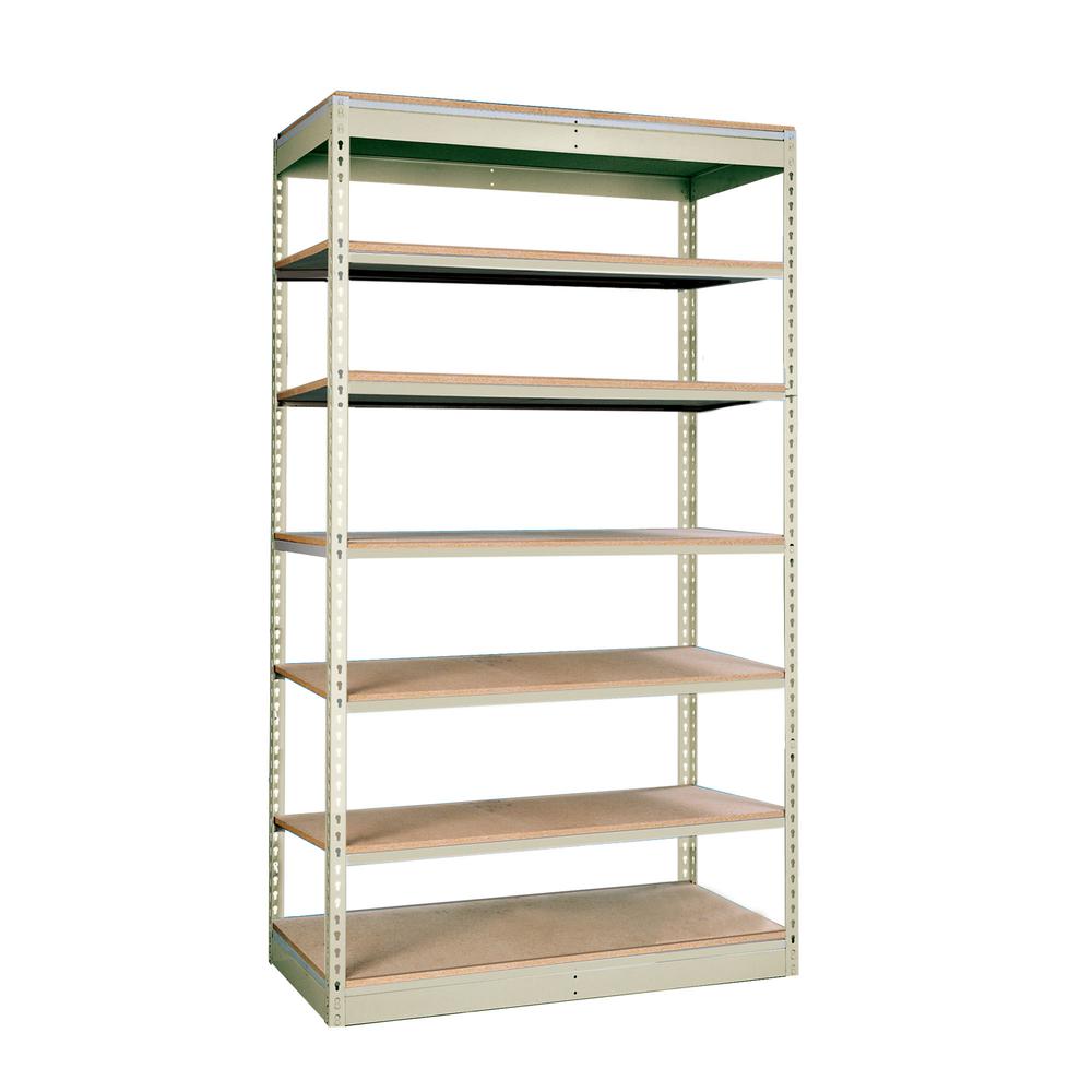 Rivetwell, Single Rivet Boltless Shelving 36"W x 18"D x 84"H  729 Tan 7 Levels Starter Unit Decking not included. Picture 1