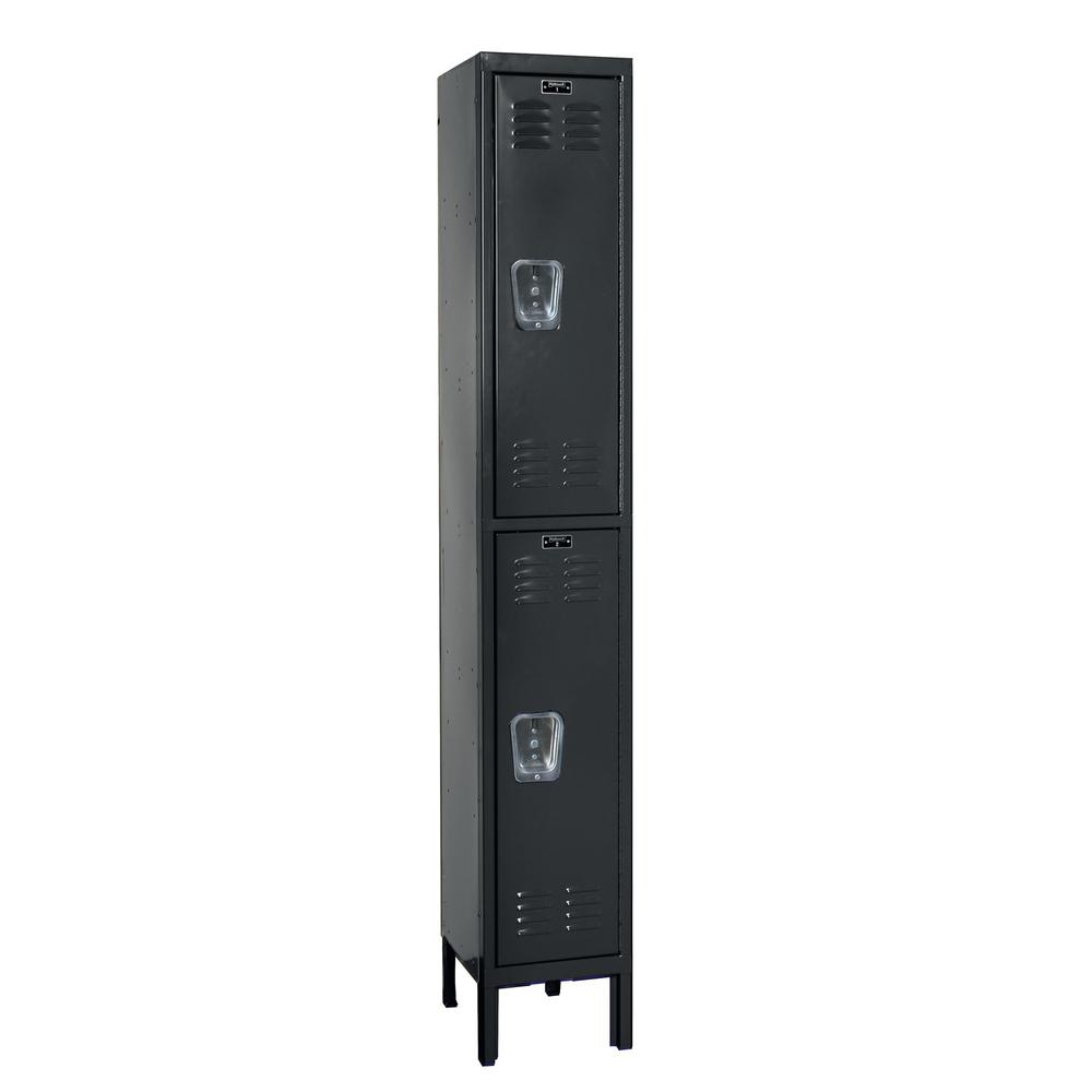 Hallowell Premium Locker, 12"W x 15"D x 78"H, 708 Black, Double Tier, 1-Wide, Knock-Down. Picture 1