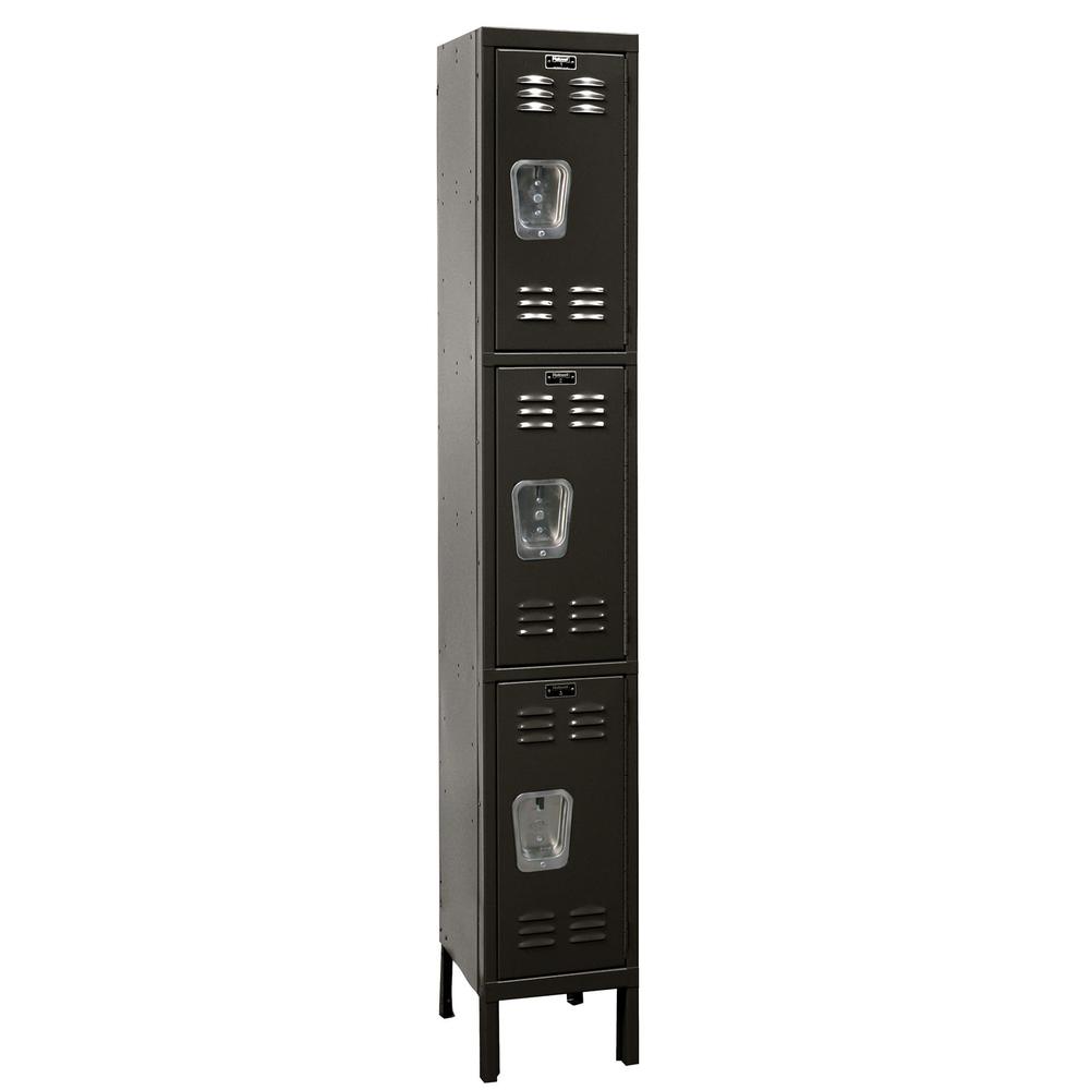 Hallowell Premium Locker, 12"W x 15"D x 78"H, 708 Black, Triple Tier, 1-Wide, Knock-Down. Picture 1