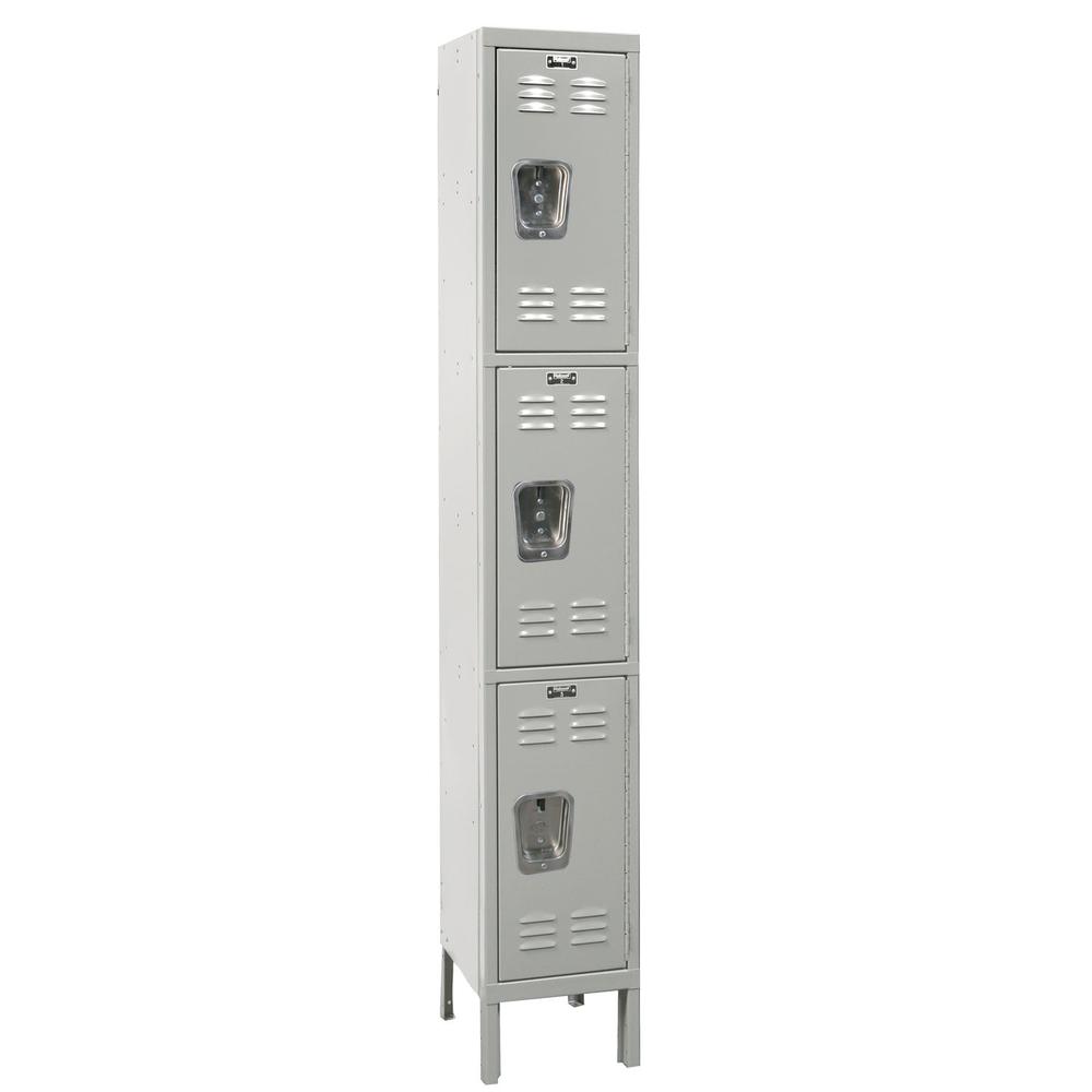 Hallowell Premium Locker, 12"W x 15"D x 78"H, 711 Light Gray, Triple Tier, 1-Wide, Knock-Down. Picture 1