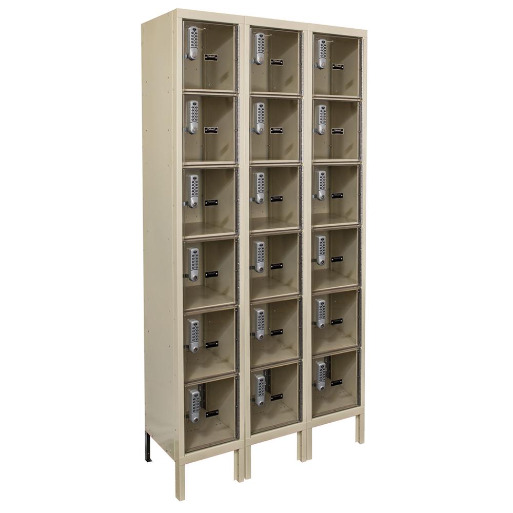 Hallowell DigiTech Safety-View Plus Locker, 36"W x 15"D x 78"H, 729 Tan, 6-Tier, 3-Wide, Knock-Down. Picture 4