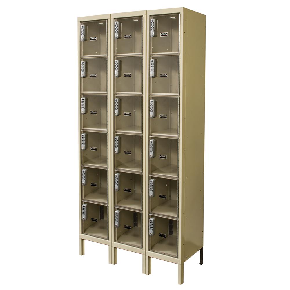 Hallowell DigiTech Safety-View Plus Locker, 36"W x 15"D x 78"H, 729 Tan, 6-Tier, 3-Wide, Knock-Down. Picture 1