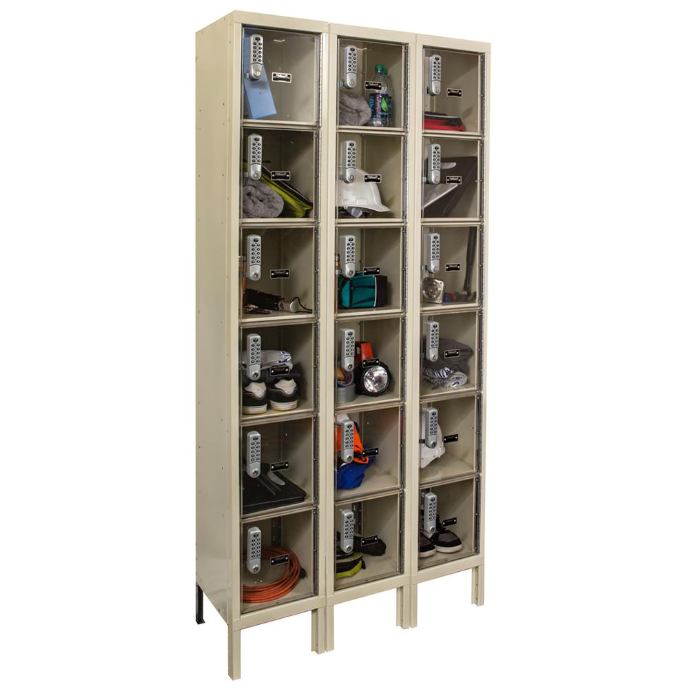 Hallowell DigiTech Safety-View Plus Locker, 36"W x 15"D x 78"H, 729 Tan, 6-Tier, 3-Wide, Knock-Down. Picture 3