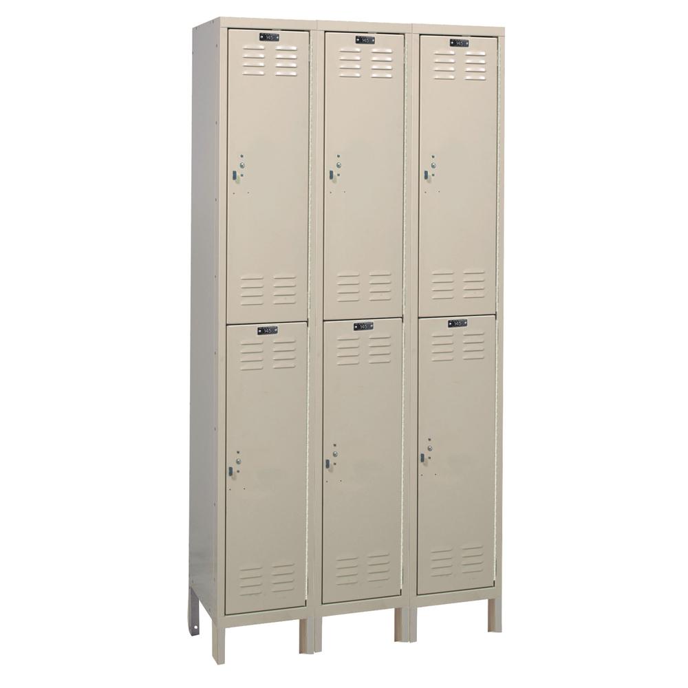 Hallowell Value Max Locker, 36"W x 15"D x 78"H, 729 Tan, Double Tier, 3-Wide, Knock-Down. Picture 1