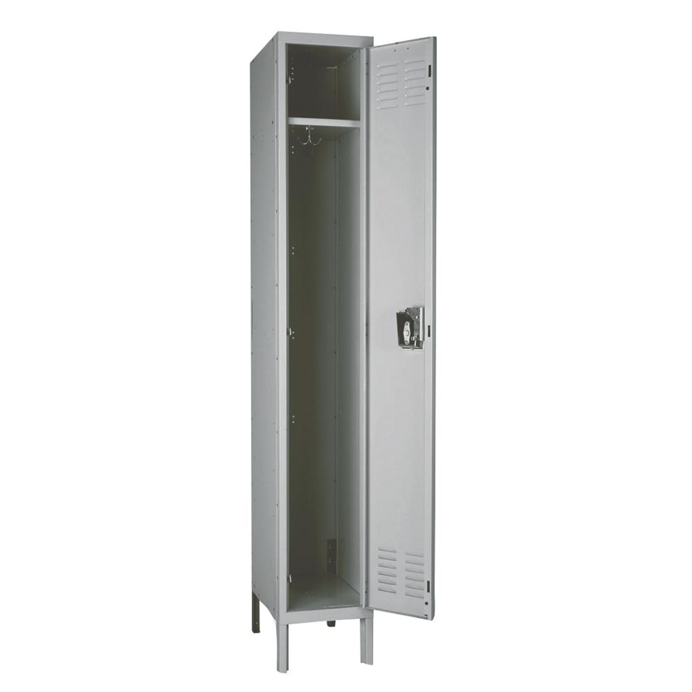 Hallowell MedSafe Locker, 15"W x 18"D x 78"H, 711 Light Gray - Antimicrobial, Single Tier, 1-Wide, Knock-Down. Picture 1