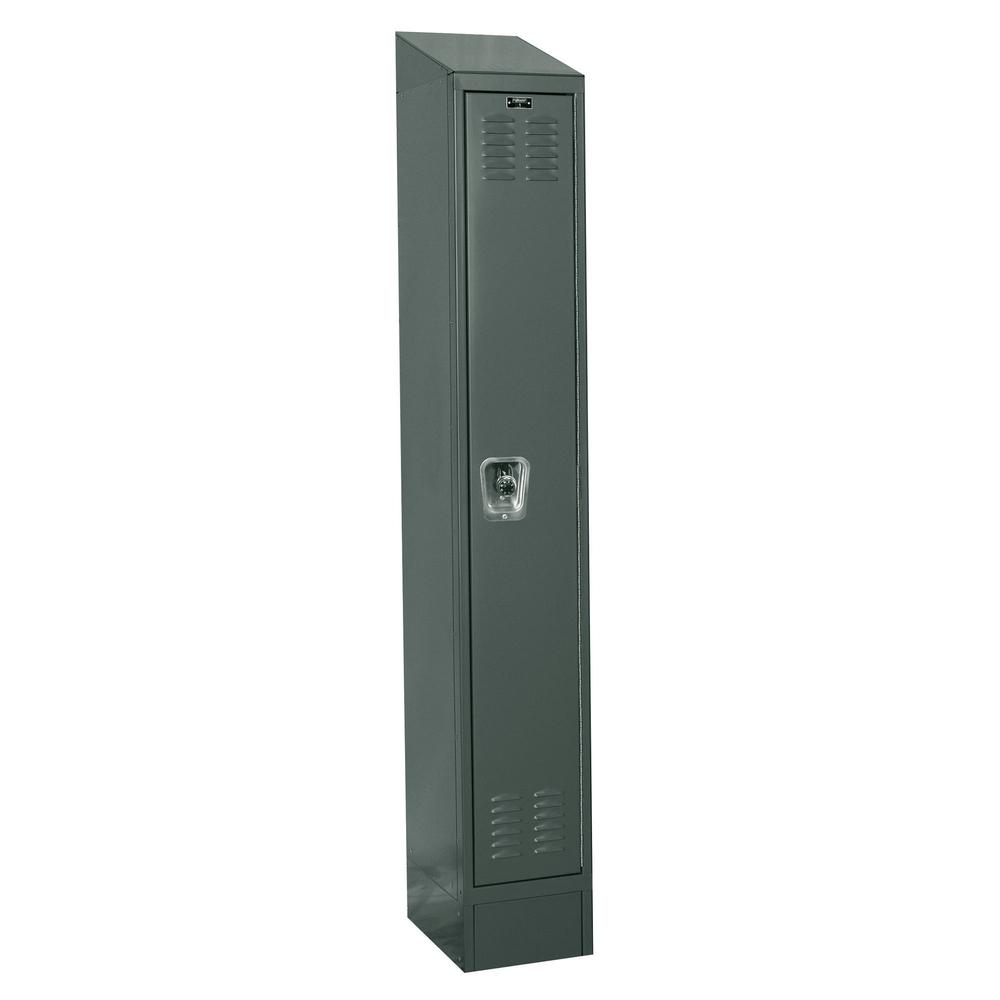 Hallowell ReadyBuilt II Locker, 12"W x 15"D x 83"H, 725 Dark Gray, Single Tier, 1-Wide, Assembled. Picture 1