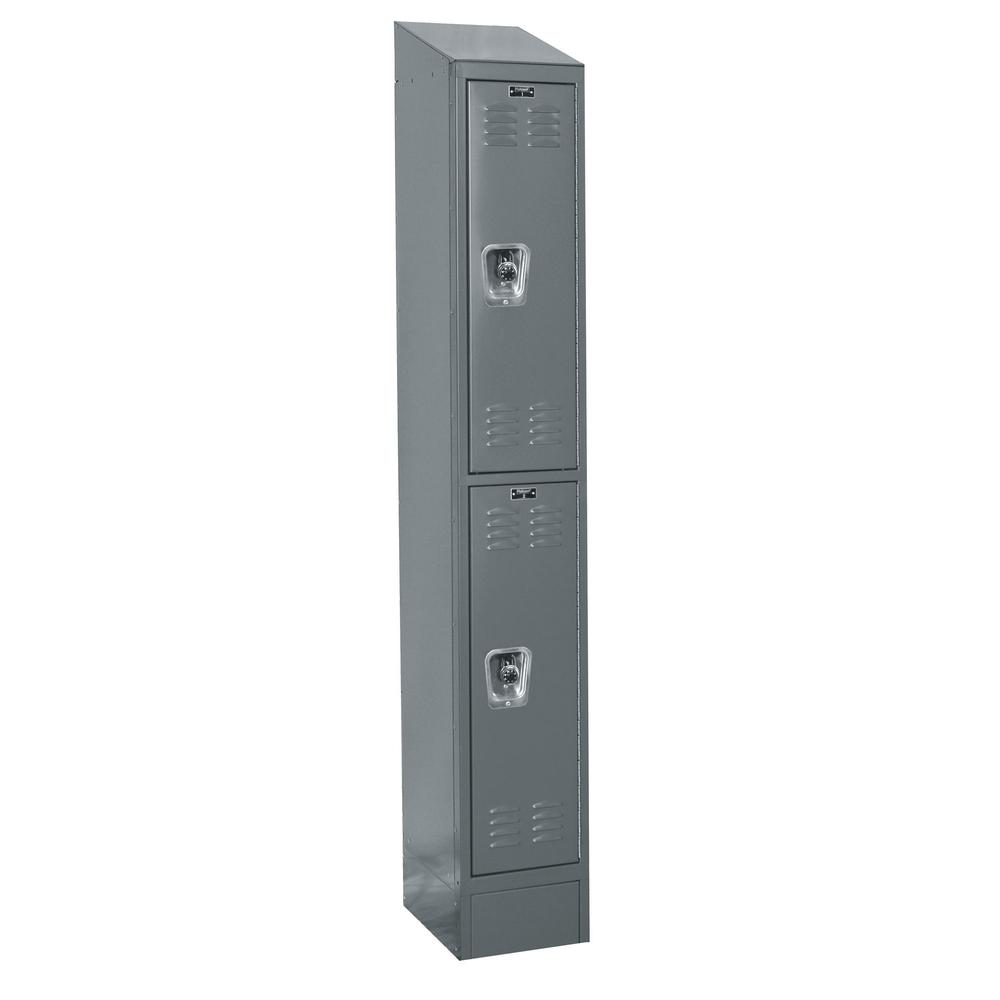 Hallowell ReadyBuilt II Locker, 12"W x 15"D x 83"H, 725 Dark Gray, Double Tier, 1-Wide, Assembled. Picture 1