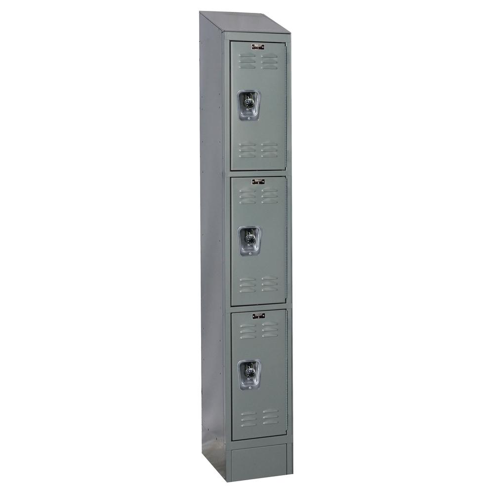 Hallowell ReadyBuilt II Locker, 12"W x 15"D x 83"H, 725 Dark Gray, Triple Tier, 1-Wide, Assembled. Picture 1