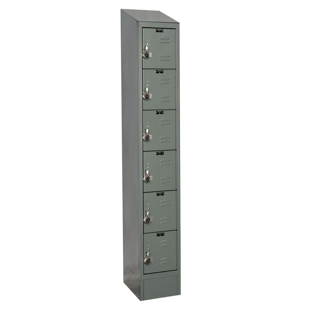 Hallowell ReadyBuilt II Locker, 12"W x 15"D x 83"H, 725 Dark Gray, 6-Tier, 1-Wide, Assembled. Picture 1