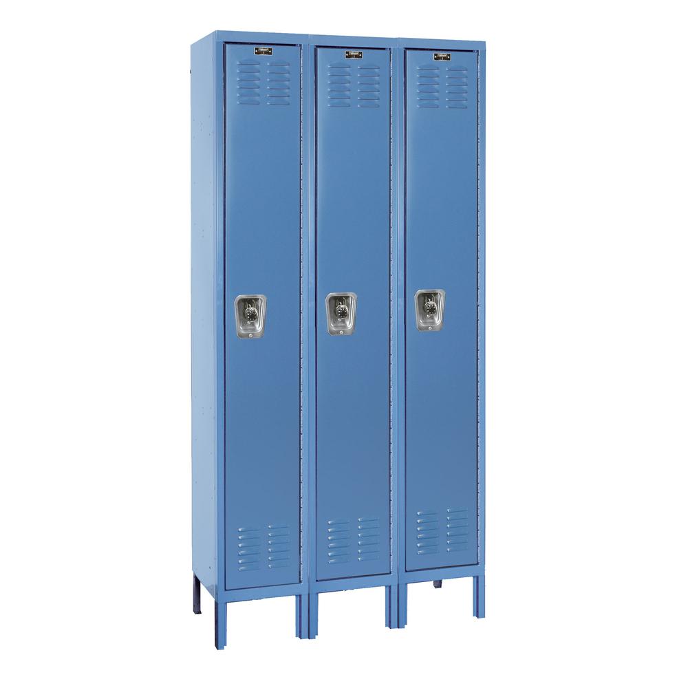 Hallowell ReadyBuilt Locker, 36"W x 15"D x 78"H, 707 Marine Blue, Single Tier, 3-Wide, Assembled. Picture 1
