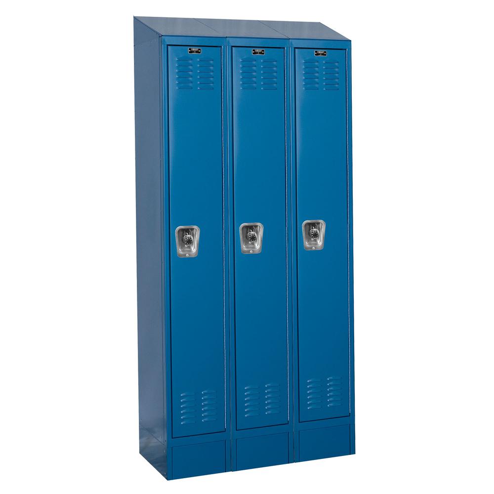 Hallowell ReadyBuilt II Locker, 36"W x 15"D x 83"H, 707 Marine Blue, Single Tier, 3-Wide, Assembled. Picture 1