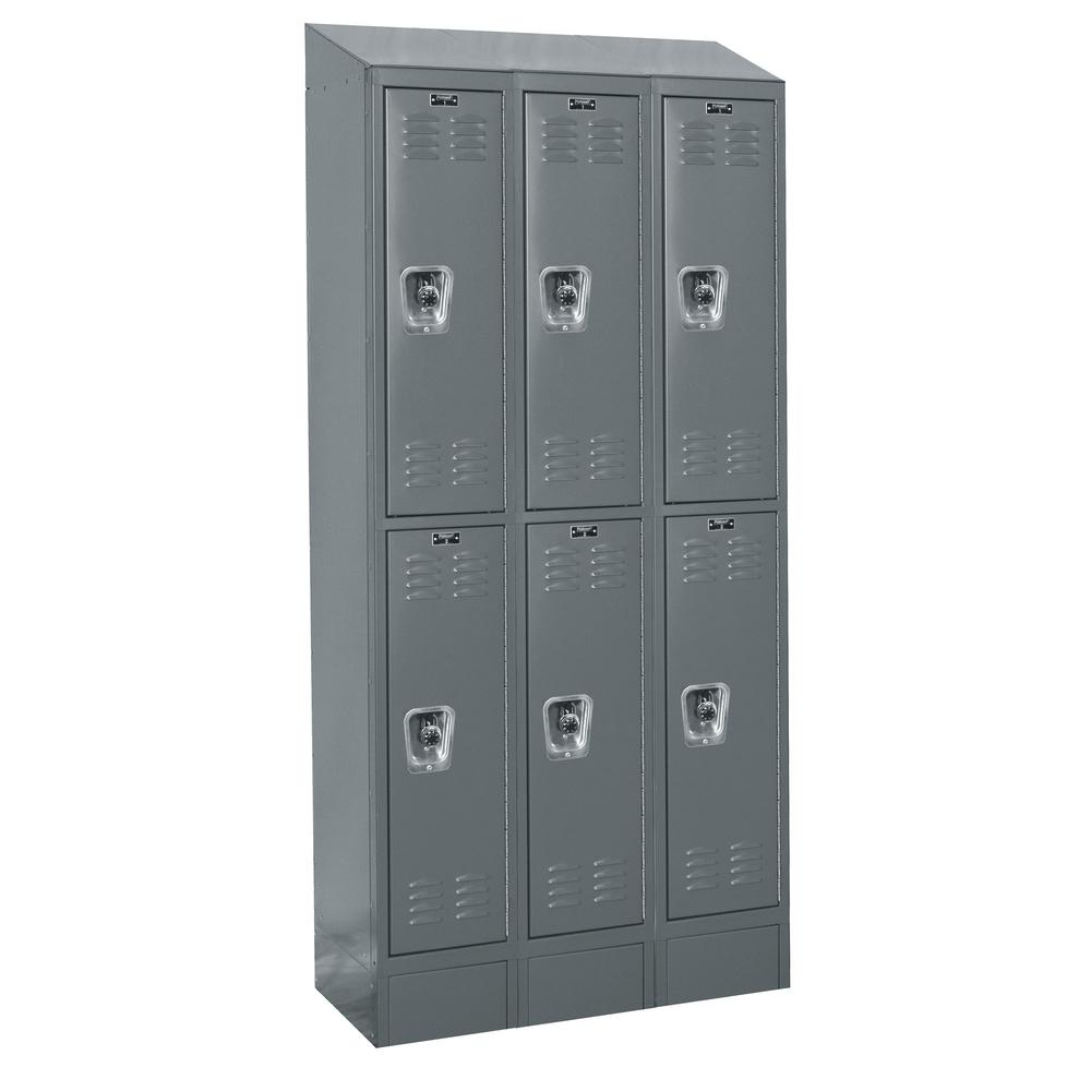 Hallowell ReadyBuilt II Locker, 36"W x 15"D x 83"H, 725 Dark Gray, Double Tier, 3-Wide, Assembled. Picture 1