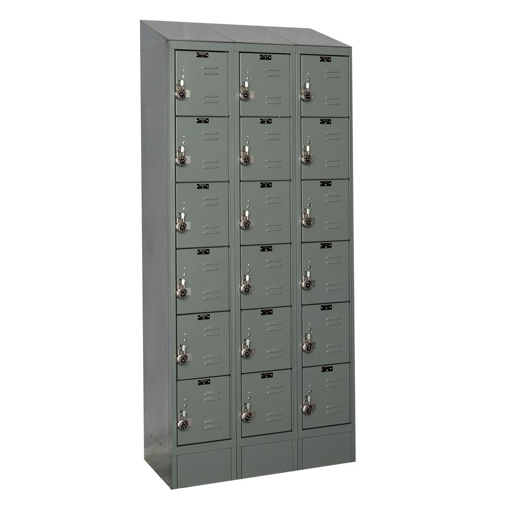 Hallowell ReadyBuilt II Locker, 36"W x 15"D x 83"H, 725 Dark Gray, 6-Tier, 3-Wide, Assembled. Picture 1