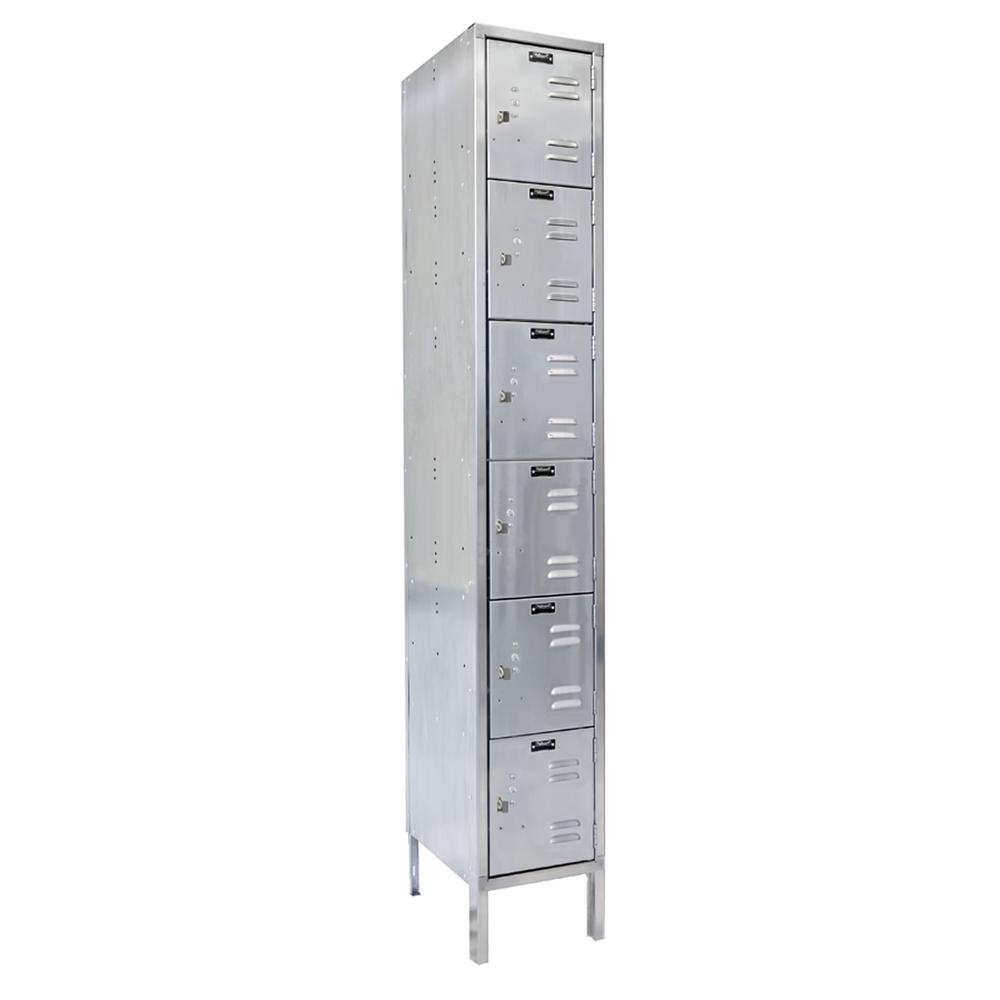 Hallowell 304 Stainless Steel Locker, 18"W x 18"D x 78"H, Stainless Steel, Six Tier, 1-wide, Knock-down. Picture 1